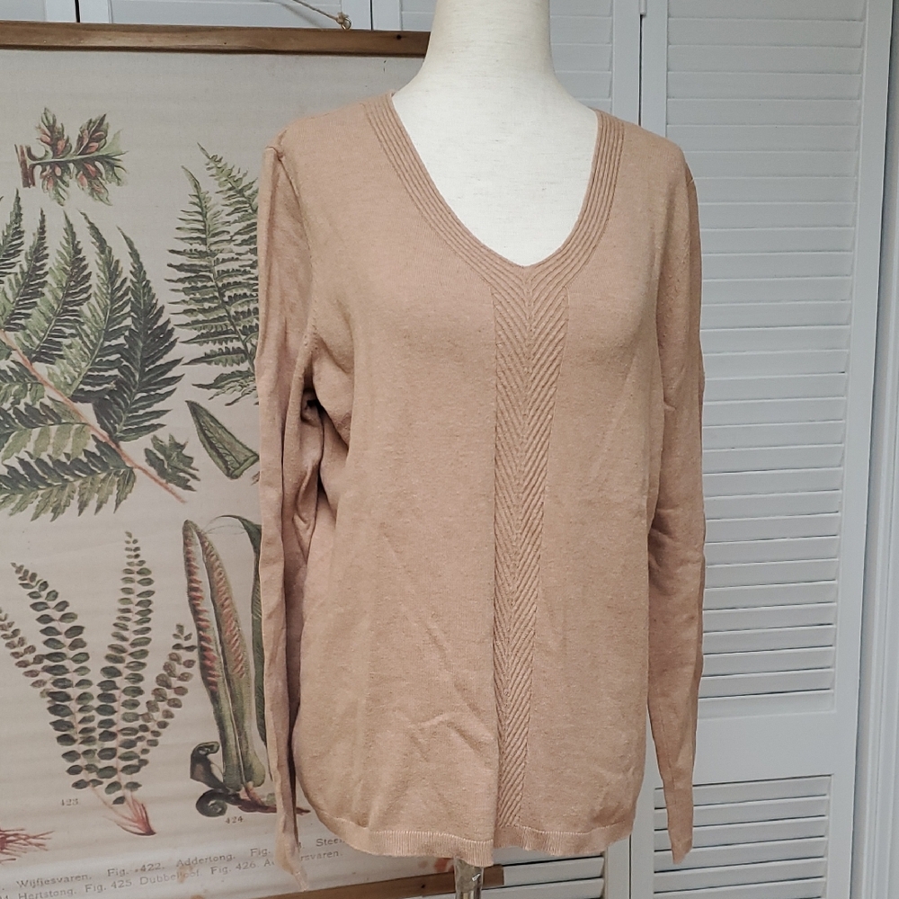 Talbots Tan Multi- Knit V-Neck Sweater Size M